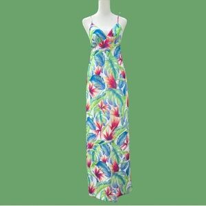 Show Me Your Mumu Tropical Floral Leaf Maxi Dress Size Small Lined Like New